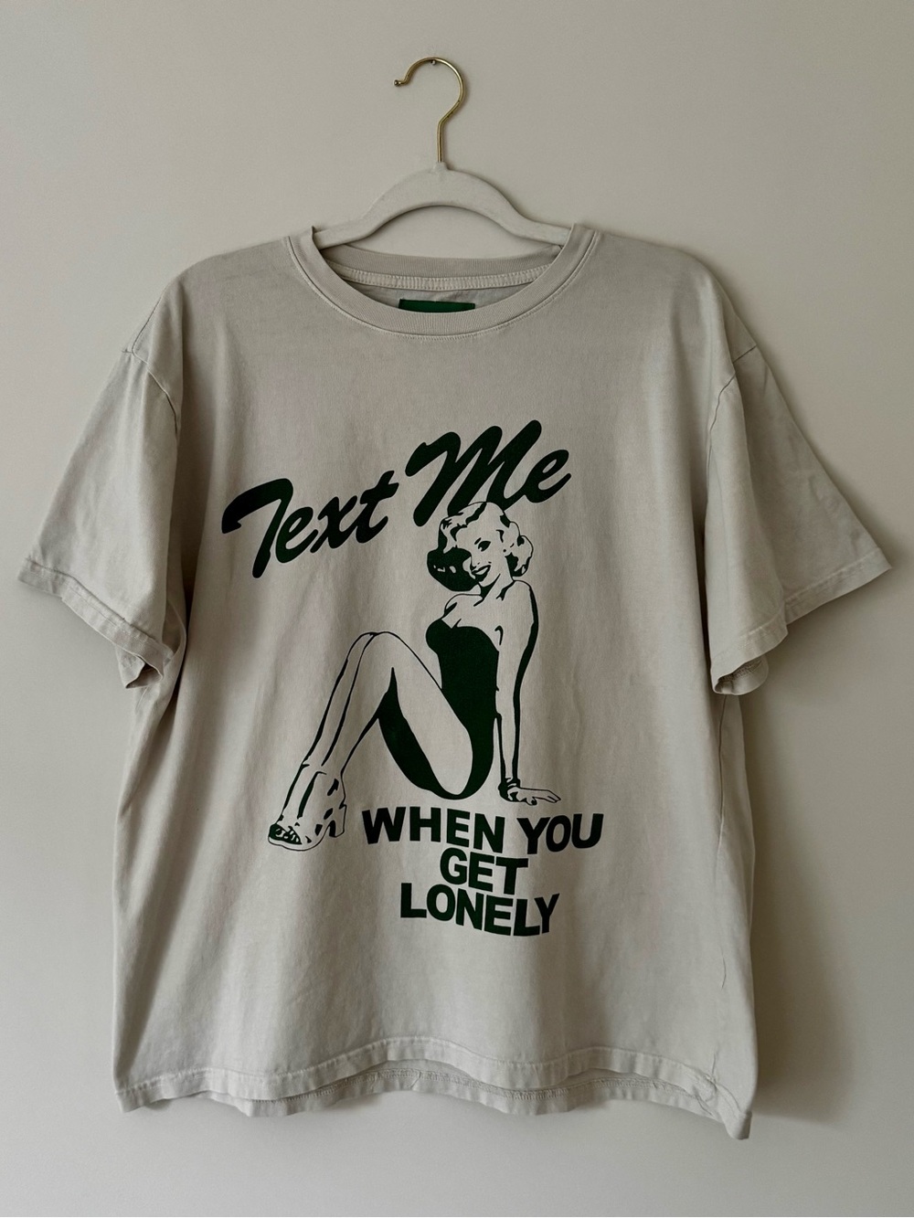 Lonely Ghost *Flawed Text Me When You Get Lonely Graphic Pinup Tee, Beige – XL